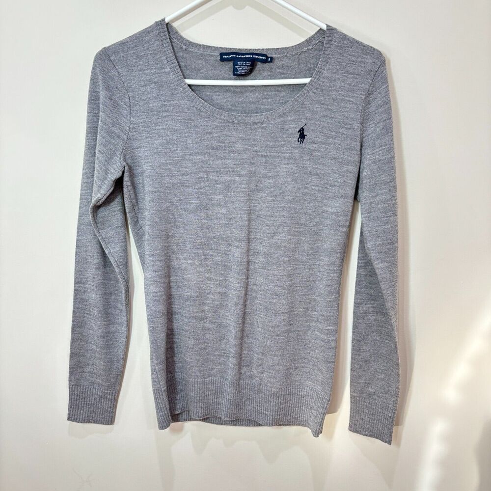 Ralph Lauren Sport Gray Merino Wool Sweater Women M Long Sleeves Preppy Classic